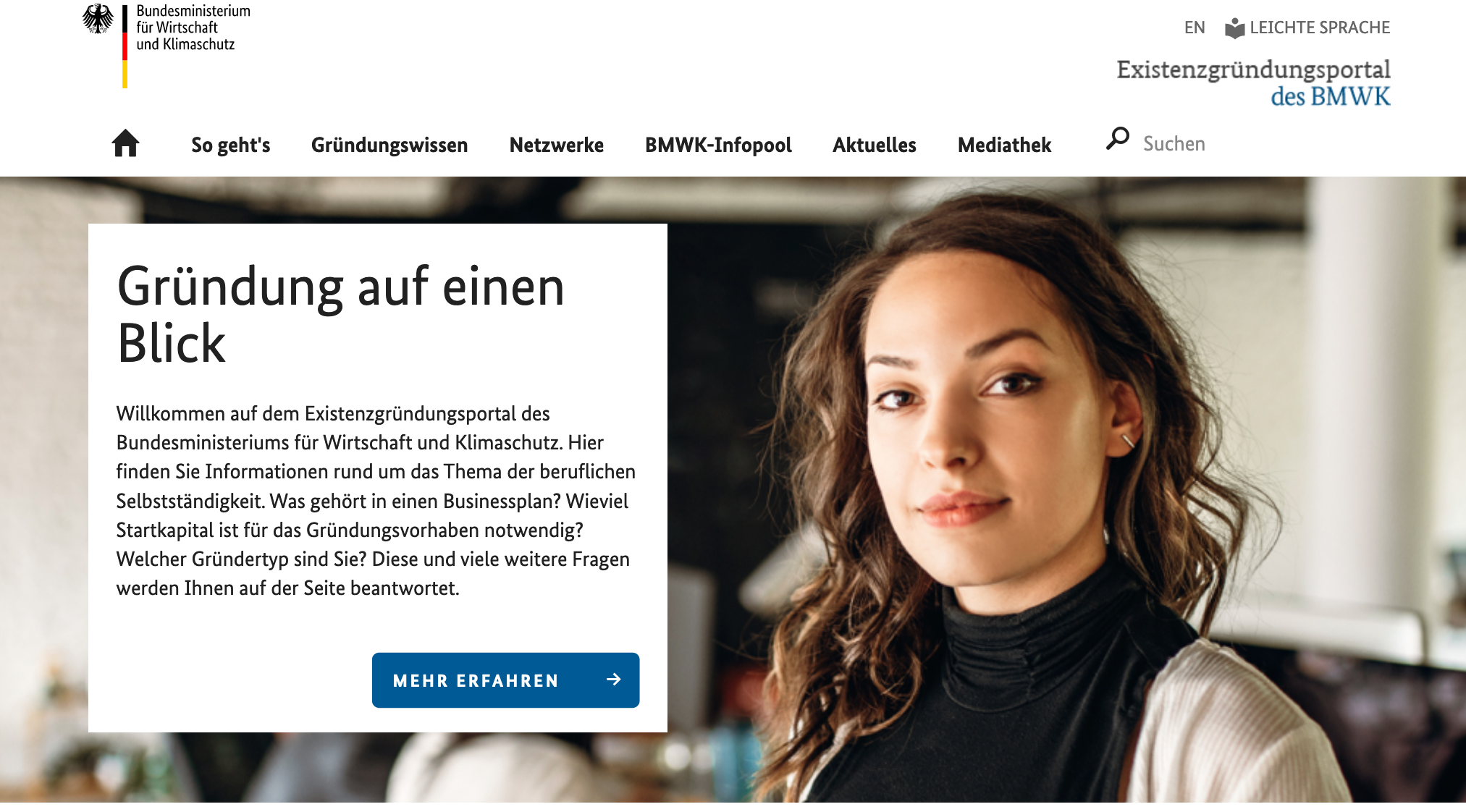Screenshot der Website existenzgruendungsplattform.de