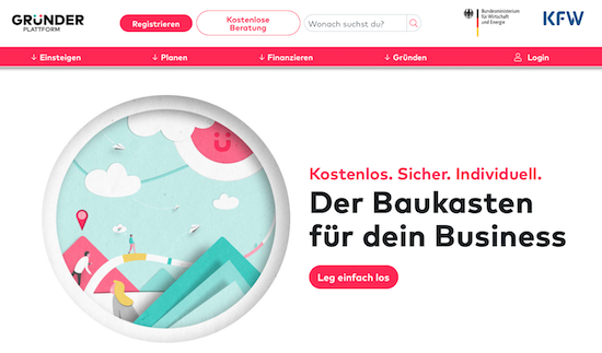 Screenshot der Website Gründerplattform