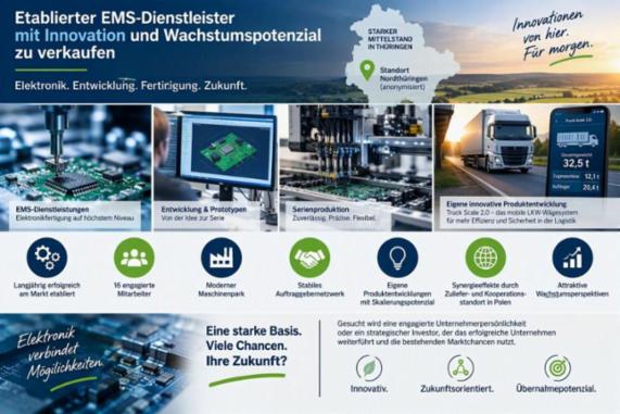 Etablierter EMS-Dienstleister mit eigener Produktentwicklung, modernem Maschinenpark und Wachstumspotenzial zu verkaufen – Bild 1